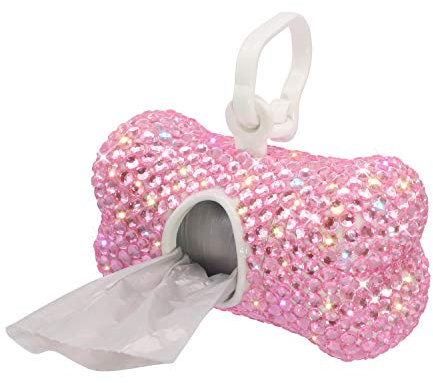 Soleebee Bling Strass Kotbeutelspender Beutelspender mit Haken zum Tragen mit eine Rolle biologische abbaubare, tropfsichere Hundetüten(Zufällige Farbe) - Rosa
