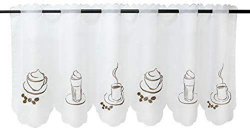 HeichkelL Voile Kaffee-Motive Scheibengardine »Besseit« Gardine Küche Kurzstore Transparente Bistrogardine Weiß H*B 45 * 120cm