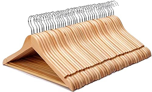 Straame - Strong Brown Premium Wooden Coat Hangers - Made with Natural Wood and Non-Slip Trouser Coat Jacket Hangers Pants Bar - Extra Smooth Finish - Strong Shoulder Notches (Pack of 40)
