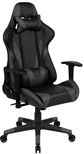 Flash Furniture X20 Gaming Chair Racing Office Ergonomic Computer PC Adjustable Swivel Chair with Fully Reclining Back in Gray LeatherSoft