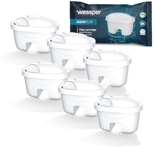 Wessper AquaFlux, Cartucce filtranti per il Trattamento dell'Acqua 6 Unità | Ricambio per Dafi Unimax Aquaphor A5 BRITA Maxtra+ PHILIPS AWP212/10 | Riduce Cloro, Calcare e Impurità