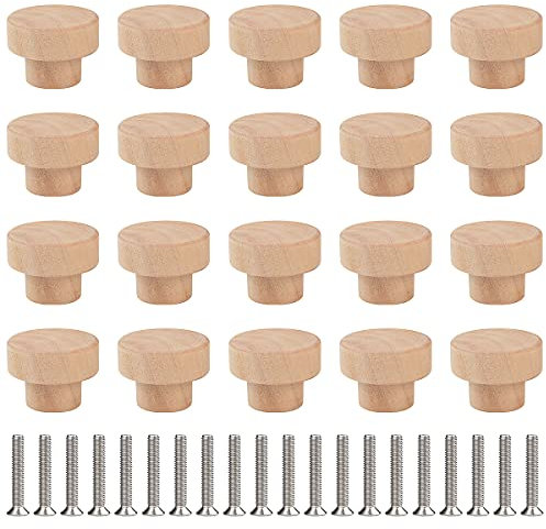 Leikedun Möbelknöpfe, 20 Stück, runde Holzknöpfe und Griffe, Holzschubladengriff, Holzknöpfe, Wohnaccessoire für Schranktür, Schublade, Schrank, Schuhkarton, 35 x 25 mm