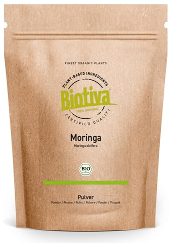 Moringa in polvere Bio 500g (2x250g) | vegano | albero del rafano | Moringa oleifera | confezionato e controllato in Germania | Biotiva