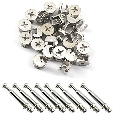 Viti di fissaggio eccentriche a camma con tasselli autofilettanti in metallo, 25 pezzi, viti per armadio, cassetto, mobile, pannello di collegamento 1 stile
