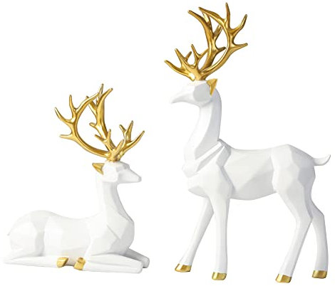 BYNYXI Figure di Renne in Piedi di Natale, xzatope Mini Cervi Alci Renne Ornamenti di Animali Decorazione Fulvo per La Casa Ufficio Tavolo Soggiorno TV Armadietto, Bianco