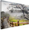 Estika Leinwandbild - Japan, Kirschblüte, Berge - 90x60 cm, 1-teilig, Wanddeko für Wohnzimmer, Schlafzimmer, Flur - Naturbild auf Leinwand