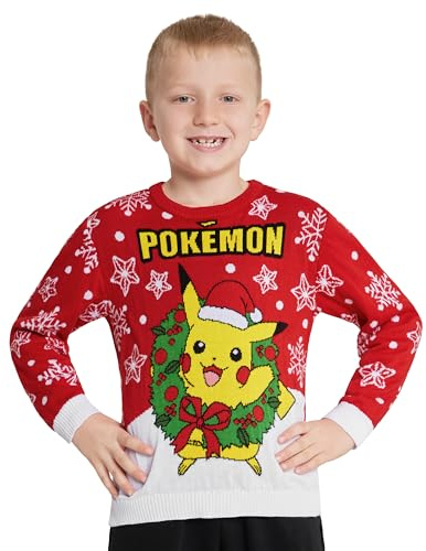 Pokémon Pull de Noel Garcon, Tricoté Sweat de Noel Enfant Mixte - Cadeau Garçon