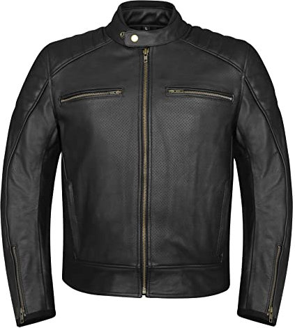 XAVIA MISANO Giacca Da Moto Da Uomo - Giacca Da Motociclista In Pelle Leggera E Traspirante Con Protezioni Di Livello 2 Certificate CE (4XL, Nero)