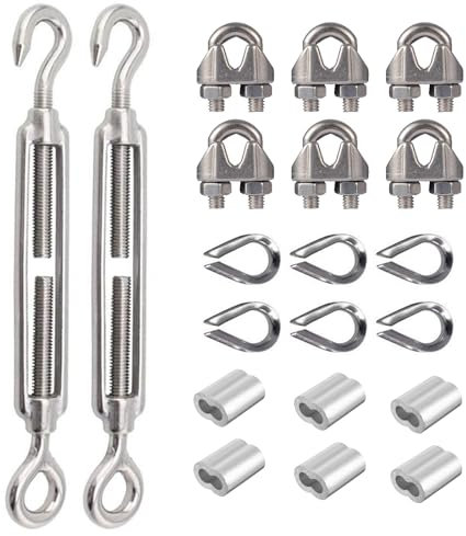 M6 Spannschloss, 20 teillig Seilspanner Edelstahl Set, Drahtspanner, M3 Kabelklemmen, Crimpschlaufen, Seilklemmen, für Gespannte Seil