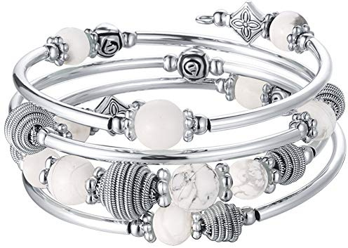 FULU AUTUMN Bracciale in Argento Multistrato da Donna Bracciale Avvolgente Boho Gioielli da Polso per Donna Regalo di Compleanno San Valentino(Howlite)