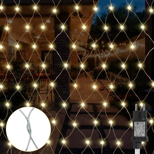 Gresonic 3 * 3M 270er LED Lichternetz Lichtervorhang Lichterkette Warmweiß Deko Leuchte Innen und Außen Weihnachten Hochzeit (Warmweiß 8 Modi, 270LED)