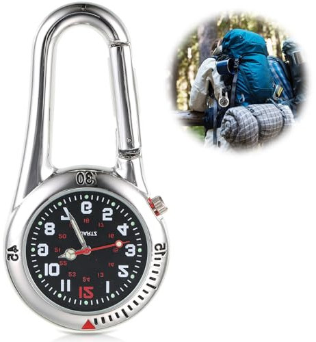 Vokmon Taschenuhr Schwesternuhr Rettungsdienst Zubehör, Taschenuhr mit Karabiner Krankenschwester Uhren Schwesternuhr mit Clip, Krankenschwester Uhr Uhren für Kletterer Rucksack, Silber Schwarz