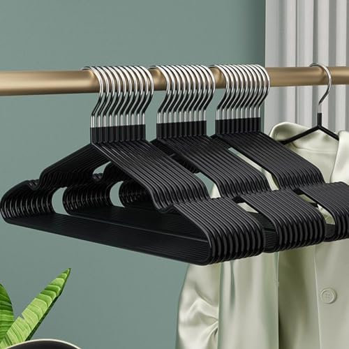 Kleiderbügel Metall (40 cm) – 30 Stück Platzsparende Kleiderbügel für Erwachsene,0,4cm Dick, Belastbar mit Schwerer Kleidung,Bügel mit rutschfest Nut für Mäntel, Hosen (Schwarz)