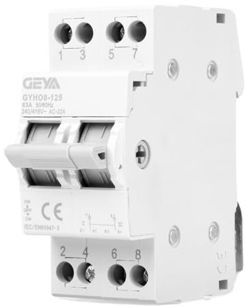 GEYA Conmutador Seccionador 2P 63A Interruptor Aislador de Transferencia Manual de Doble Potencia AC 220V Interruptor Aislador de Transferencia Manual de Doble Potencia Montaje en carril DIN