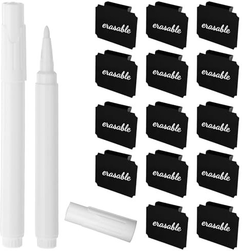 14 Stück Etikettenhalter Kunststoff Für Körbe Mit 2 Stück Markierungsstiften PVC Korbetiketten Clip Etiketten Zum Anklemmen,Abnehmbare Label Halter Für Lagerung Körbe (Schwarz)