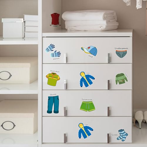 2 Hojas (32 Unidades) Calcomanías de Armario Etiquetas, 28x28cm Etiquetas Adhesivas para Armario Etiquetas de Clasificación de Ropa Pegatinas para Clasificar Ropa para Dormitorio Decoración