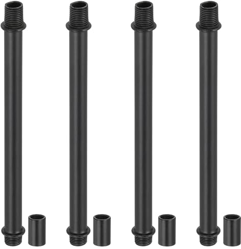 PATIKIL Straight Pipe Lamp Stems Rod Kit, 4Set M10 Carbon Steel 150mm(5.91) Long Double End Thread Rod with Coupling Nuts Sleeve Connector for Table Lamps Chandeliers, Black