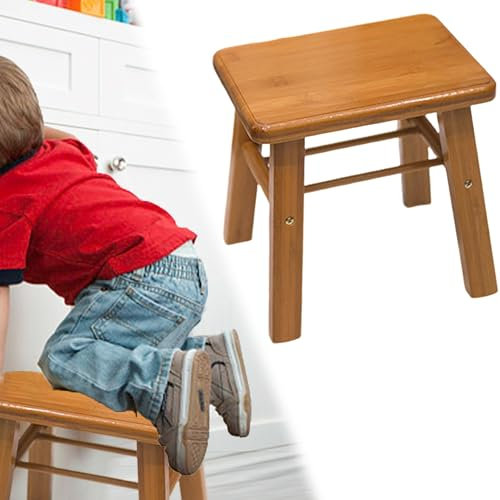 CINY Small Bamboo Stool and Plant Stand Indoor - Removable Step Stool for Kids, Bathroom, Kitchen, Bedroom Bedside - Sturdy Mini Table for Shoes, Snack Tray