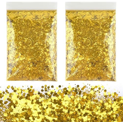 Polvere glitterata per fai da te, 100 g, grande oro glitterato, per Natale, fai da te, per unghie, viso, resina epossidica, fai da te