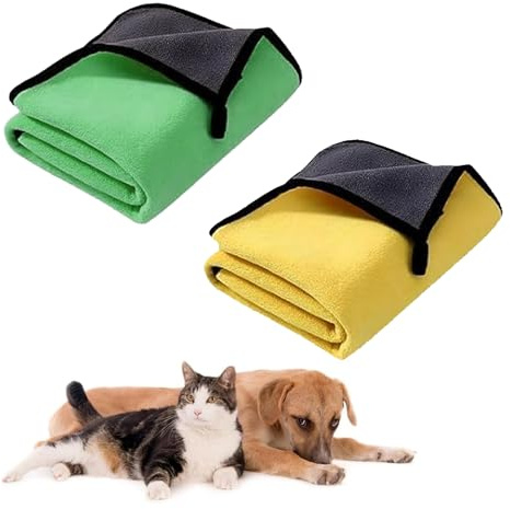 HTRTRR Serviette de Toilette pour Chien, 2 Pièces Serviettes pour Animaux de Compagnie, Serviette de Bain pour Chien en Microfibres 120 x 60 cm, Serviette à Séchage Rapide, Absorbante(Jaune/Vert)