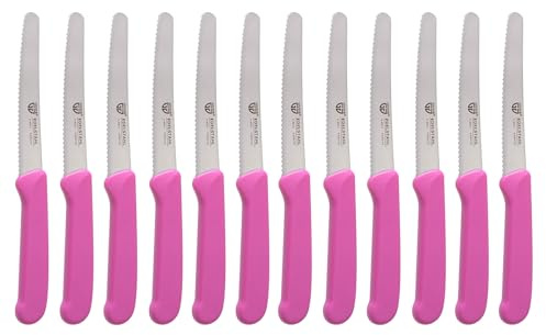 GRÄWE Juego de 12 cuchillos de mesa para cortar, 12 unidades, cuchillos para panecillos, cuchillos de desayuno con filo ondulado unilateral, cuchillo de pan, cuchillo afilado para el almuerzo, 21 cm