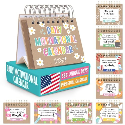 Hadley Designs Motivational Calendar 2026 - Daily Inspirational Quotes for Desk, Daily Flip Perpetual Desk Calendar, Positive Affirmations for Women, Kraft Motivational Desk Decor