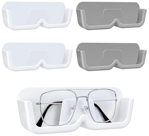CHANGAR Lot de 4 supports muraux pour lunettes de soleil - Facile à fixer au mur avec autocollant adhésif, Blanc et gris., L