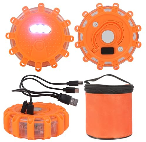 Qiping 3 StüCk Warnleuchte mit Magnet und Haken, USB-Autoladegerät Und 3-In-1-Ladekabel mit 9 Flash-Modi, LED Rundumleuchte Für PKW LKW RV Camping, Bergsteigen, Wandern