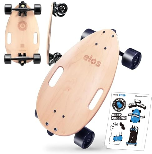 Elos Mini Longboard Cruiser Skateboards - Lightweight, Portable & Durable Wooden Commuter Cruiser Board. for Beginners & Experienced Riders (Gift Edition - Clear Maple)