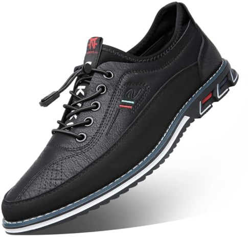 Zapatos Oxford para hombre, de piel sintética, informales, de vestir, ligeros, planos, sin cordones, para negocios, formal, con cordones, para conducir, caminar, mocasín, Negro, 42 EU