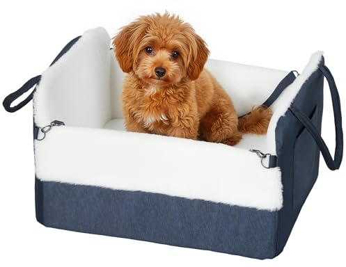PawHut Siège Auto pour Chien avec Ceinture de sécurité et Fixation, siège de Voiture pour Chiens Base antidérapant Portable jusqu'à 5kg, Panier Voiture pour Animal Coussin Amovible, Bleu Marine