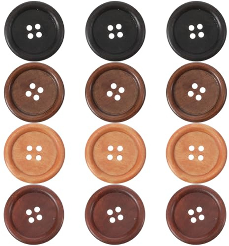 Grevosea 24 Pcs Wooden Buttons, 4 Holes Round Wood Button 38mm Large Buttons for Crafts Clothes Coats Shirts Pants Pillow Covers Sewing Button (4 Colors)