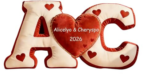 Smallduuck Cuscino personalizzato per coppie, con lettera e nome a forma di cuore, regalo decorativo per San Valentino, anniversario, matrimonio, Natale, compleanno, camera da letto, divano, 01
