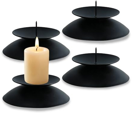 Juego de 4 portavelas de metal para corona de adviento con mandril, diámetro 6 cm, decoración de mesa navideña, color negro