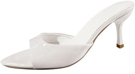 Generisch Pantuflas de verano de tacón alto para mujer, sandalias de tacón fino, retro al aire libre, sandalias suaves de color sólido, tacón medio, sandalias grandes, Blanco, 38 EU