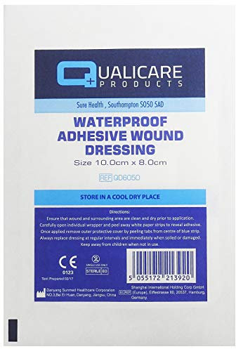 Qualicare Clear Transparent Washproof Waterproof Adhesive Wound Dressings - 10cm x 8cm (10 Pack)