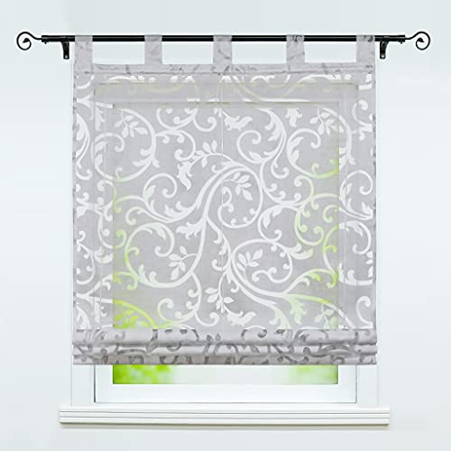 Joyswahl Jessica Tenda per finestra a pacchetto in voile, colore grigio, effetto dévoré, con passanti, decorazione tessuto con viticci, (L x H) 45 x 150 cm, 1 pezzo