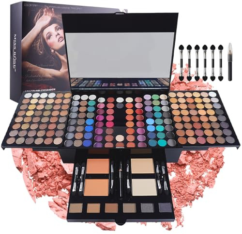 Professional Makeup Set for Women, All In One Makeup Gift Set for Teens, 180 Color Eyeshadow Palette 2 Blush 2 Powder 1 Eyeliner 4 Eyebrow, Make Up Sets with Matte Shimmer Mixing Pallet Eye Shadow