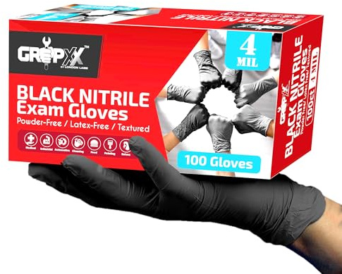 London Labs Black Nitrile Gloves Disposable Latex Free & Powder Free,4 Mil Rubber Glove, Cleaning, Cooking, Mechanic, Tattoo (100 Count, X-Large)