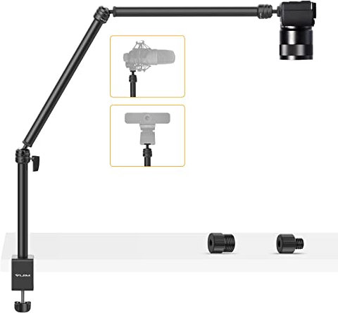 Flexible Arm, ULANZI LS08 Overhead Camera Mount, Desk Camera Stand 3 Section Pole Adjusted, Webcam Microphone Boom Arm with ¼-inch Screw, Clamp Mount for Photography, Video, Live Streaming