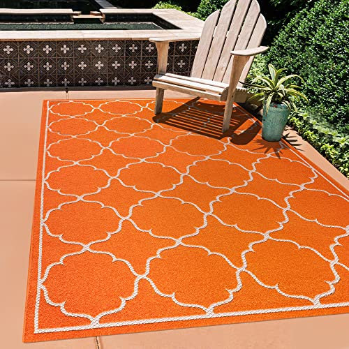 SANAT Outdoor Teppich Wetterfest - Teppich für den Innen- und Außenbereich - Balkon Teppich Wasserabweisend - Teppiche für Terrasse, Garten, Küche, Ba, Berlin_9006_orange_140x200