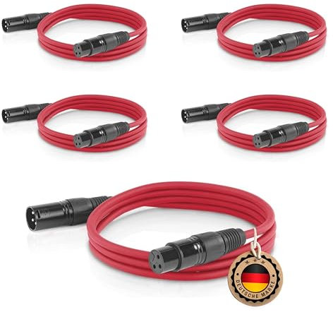 ETEC Professional 5x XLR Audio Kabel 3m Mikrofonkabel DMX OFC-Kupfer symmetrisch rot Stecker Buchse Lichttechnik Datenübertragung Musik Sound