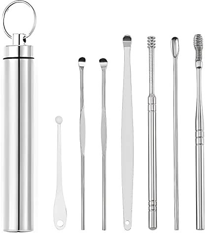 TUAKIMCE 7 Stück Ohrenschmalz Entferner Set, Edelstahl Tragbar Ohrenreiniger, Ear Cleaner Mit Vorratsbehälter, Hrreinigungswerkzeuge für Kinder Jugendliche und Erwachsene