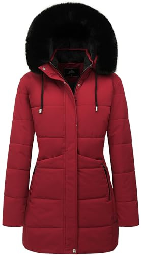 MOERDENG Women's Winter Puffer Coat Thicken Fleece Lined Down Jacket Waterproof Faux Fur Detachable Hooded Parka