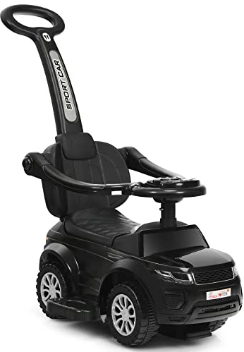 COSTWAY 3 in 1 Ride on Push Along Car, Baby Foot to Floor Slider with Parent Handle, Horn, Music, Lights, Storage Compartment, Toddler Sliding Walker for Boys Girls (Black)
