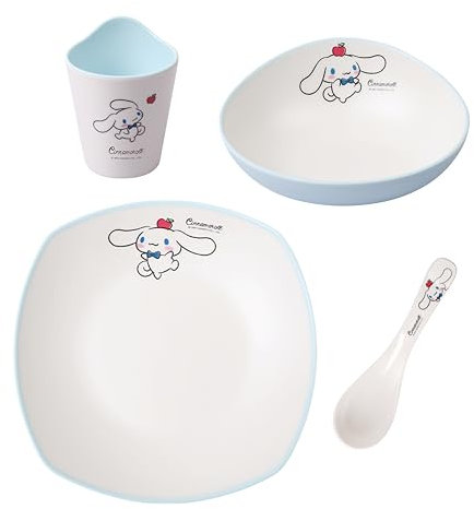 Cinnamoroll mit Apfel Essgeschirr Essgeschirr Essens-Set - Teller Schüssel Becher Löffel 4-teilig