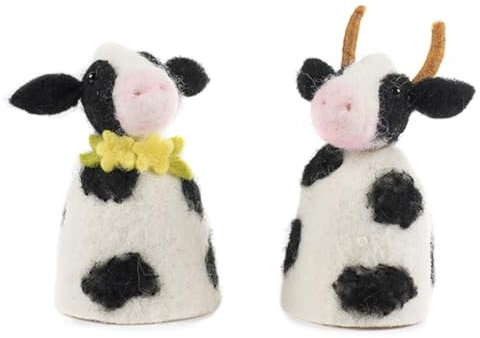 ETC Baden dekorativer niedlicher Eierwärmer schwarzbunte Kuh mit Blümchen und Hörnern im 2-er Set