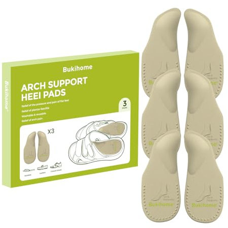 Bukihome Plantillas de zapatos con soporte para el arco para fascitis plantar, 3 pares de plantillas autoadhesivas para hombres y mujeres (S, color de piel)