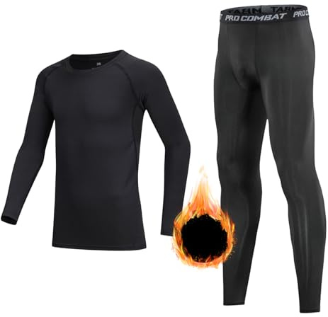 Stolpyzh Kids Boys Thermal Set Base Layer Set Girls Gym Sports Compression Suit,Black, 8-9 Years/Size 26