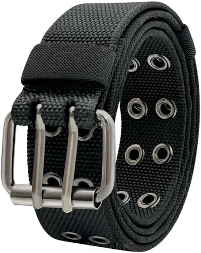Boneke Cinturón de nylon, cinturón de lona de malla de doble agujero, cinturón de Halloween punk para hombres y mujeres, jeans para jóvenes y hombres negros